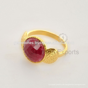 925 Sterling Silber Ring vergoldet Lünette Ring, Vermeil Gold Ruby Edelstein Ring Schmuck